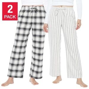 Gap Women's 2 pack Flannel PJ Pant. Sz L 12-14 cream color stripe & plaid NWT